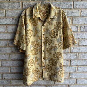 Caribbean Short Sleeve Button Front Linen Blend Hawaiian Tropical Shirt Size L